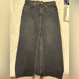 Denim midi skirt with front slit